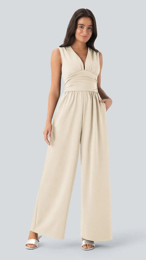NOVA - Elegante mono con cuello en V y pantalones anchos
