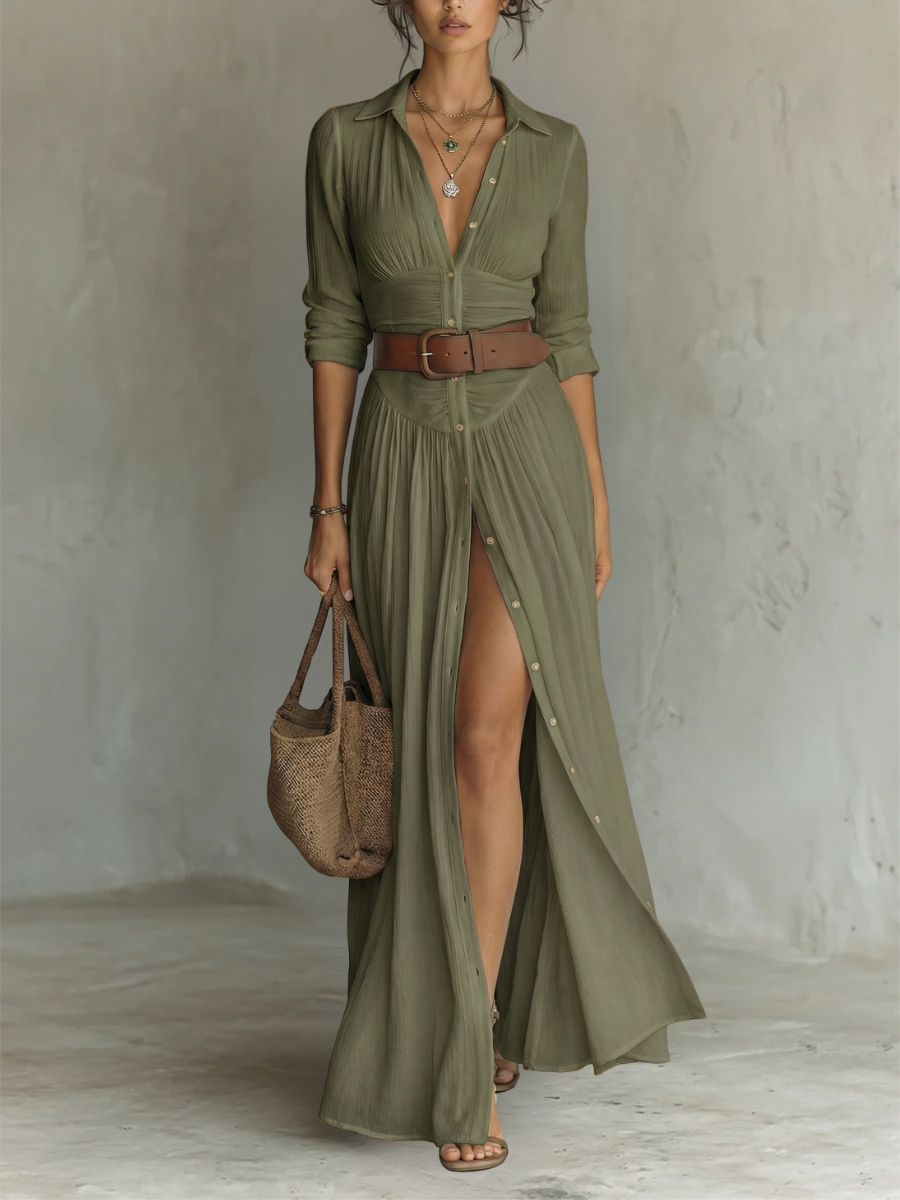 MARIA - Vestido de lino sin mangas, con cuello y mangas largas